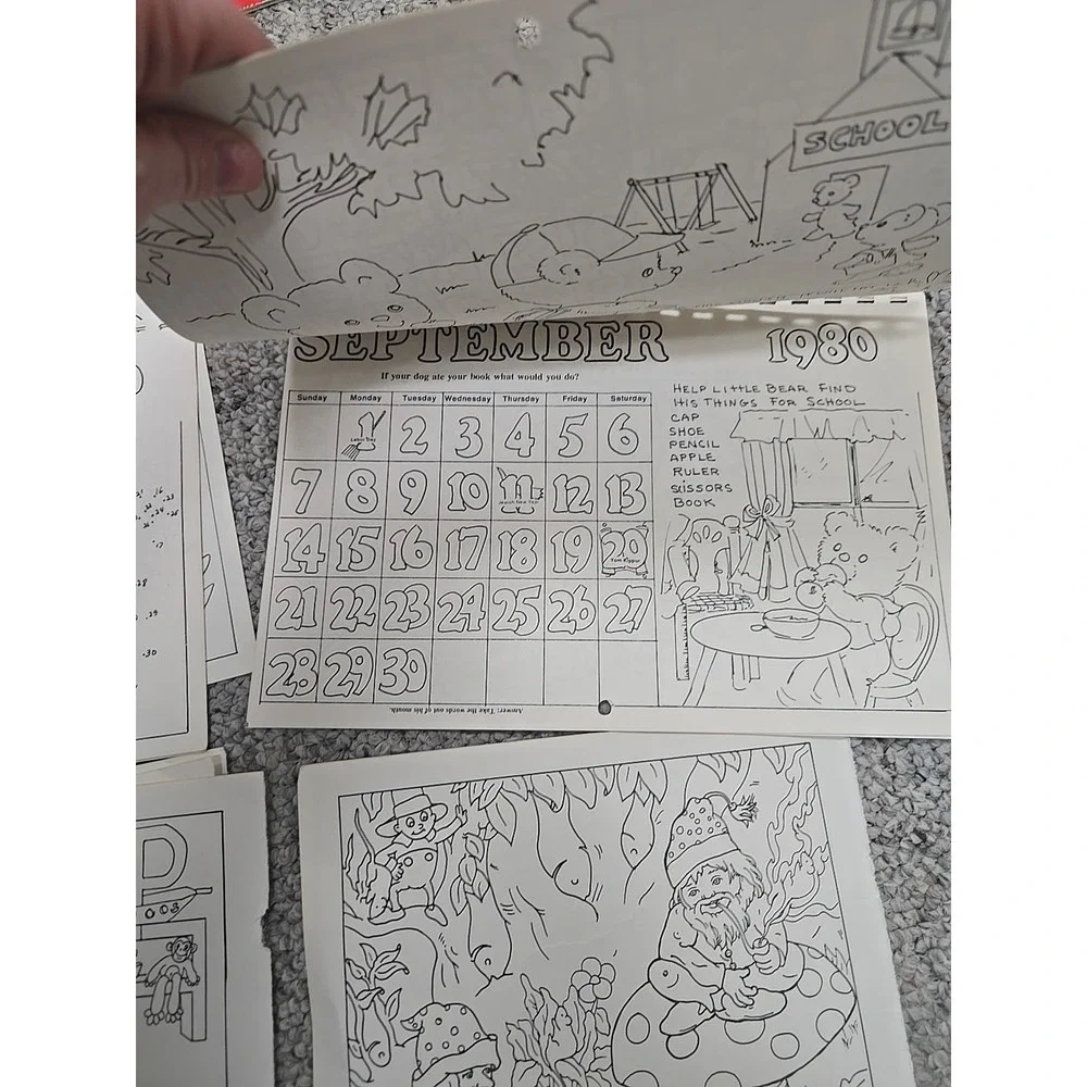 VTG Ephemera Junk Journal Calendar Gnome Nature Children's Coloring Sheets 19 Pg